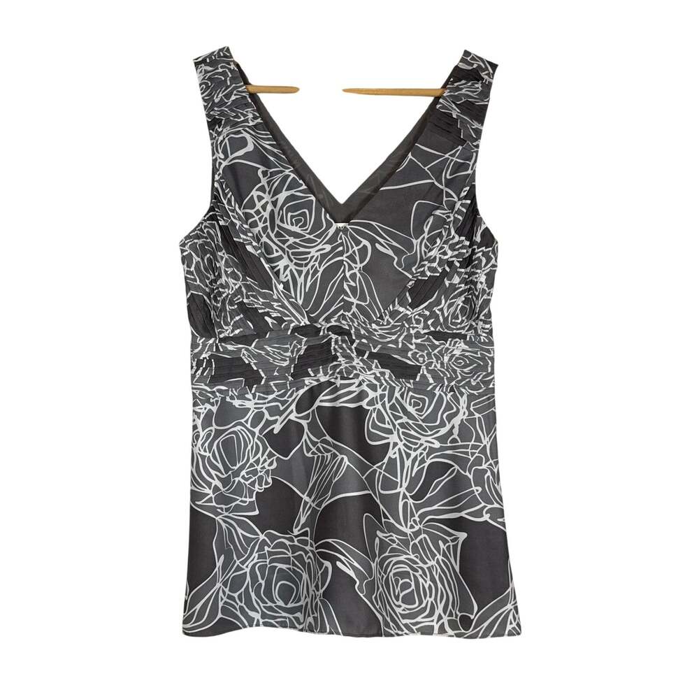 Banana Republic Floral Silk Sleeveless Top Womens 6 Minimalist V Neck Career